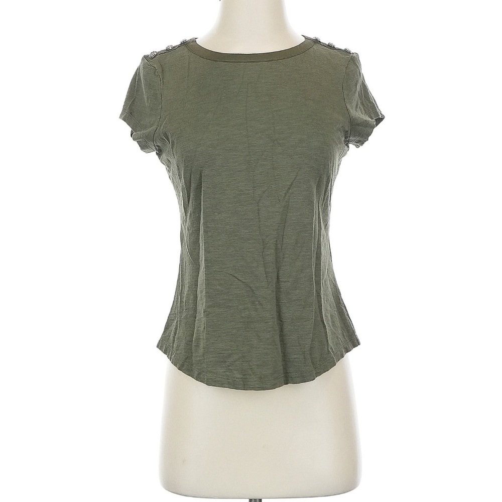 White House Black Market Olive Green Fitted Short Button Detail Sleeve Tee NWT S